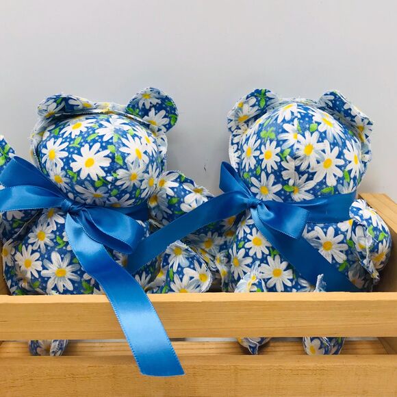Handmade Mini Bears, Shelf Decor or Bowl Fillers Bright Blue Daisy 7.5 Inches - Picture 9 of 9
